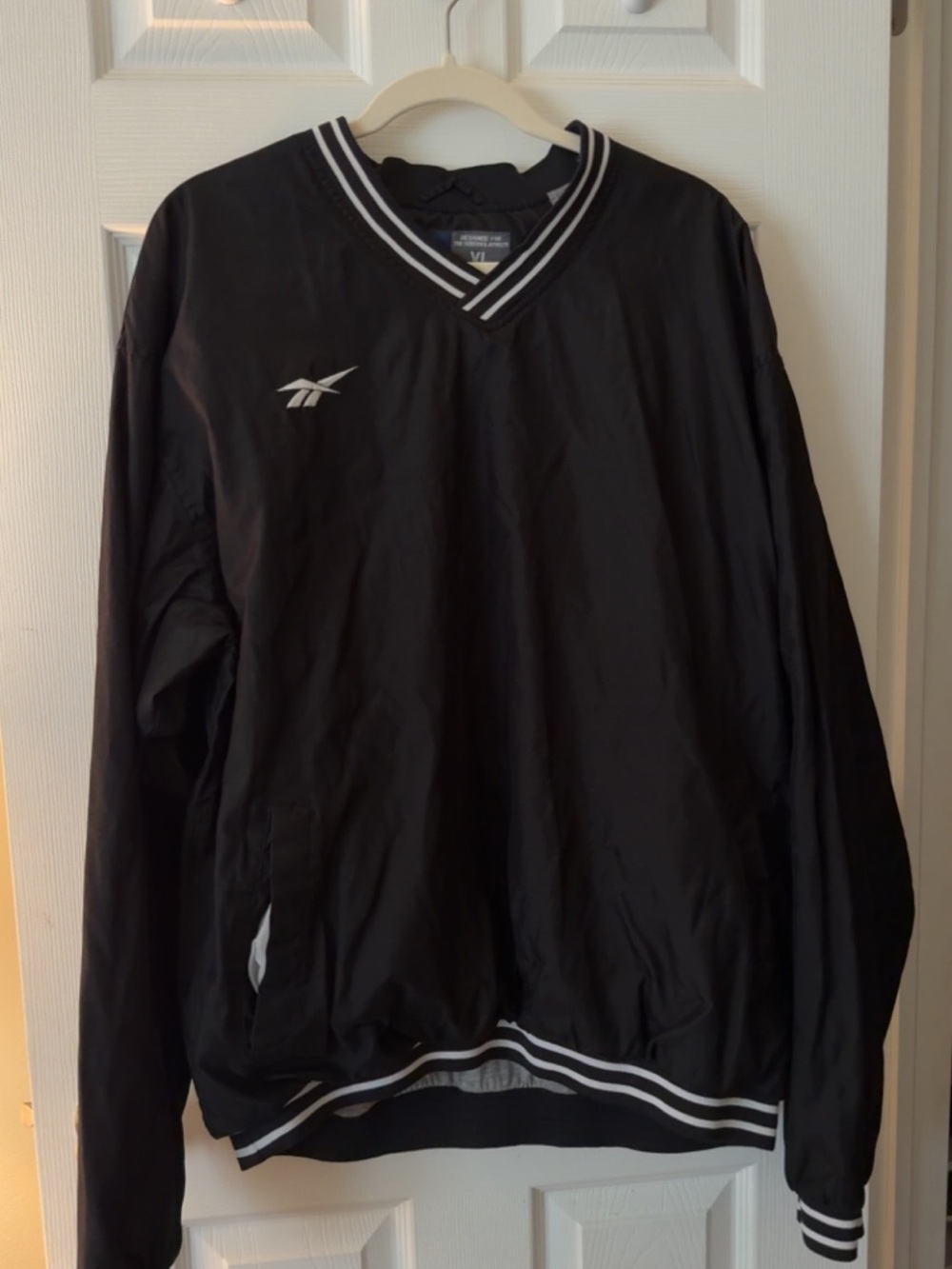 Vintage Reebok Black Pullover Windbreaker with White Trim